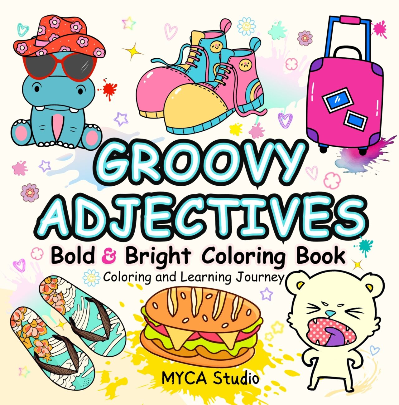 Groovy Adjectives Bold and Bright Coloring Book: Bold Outline Charming ...